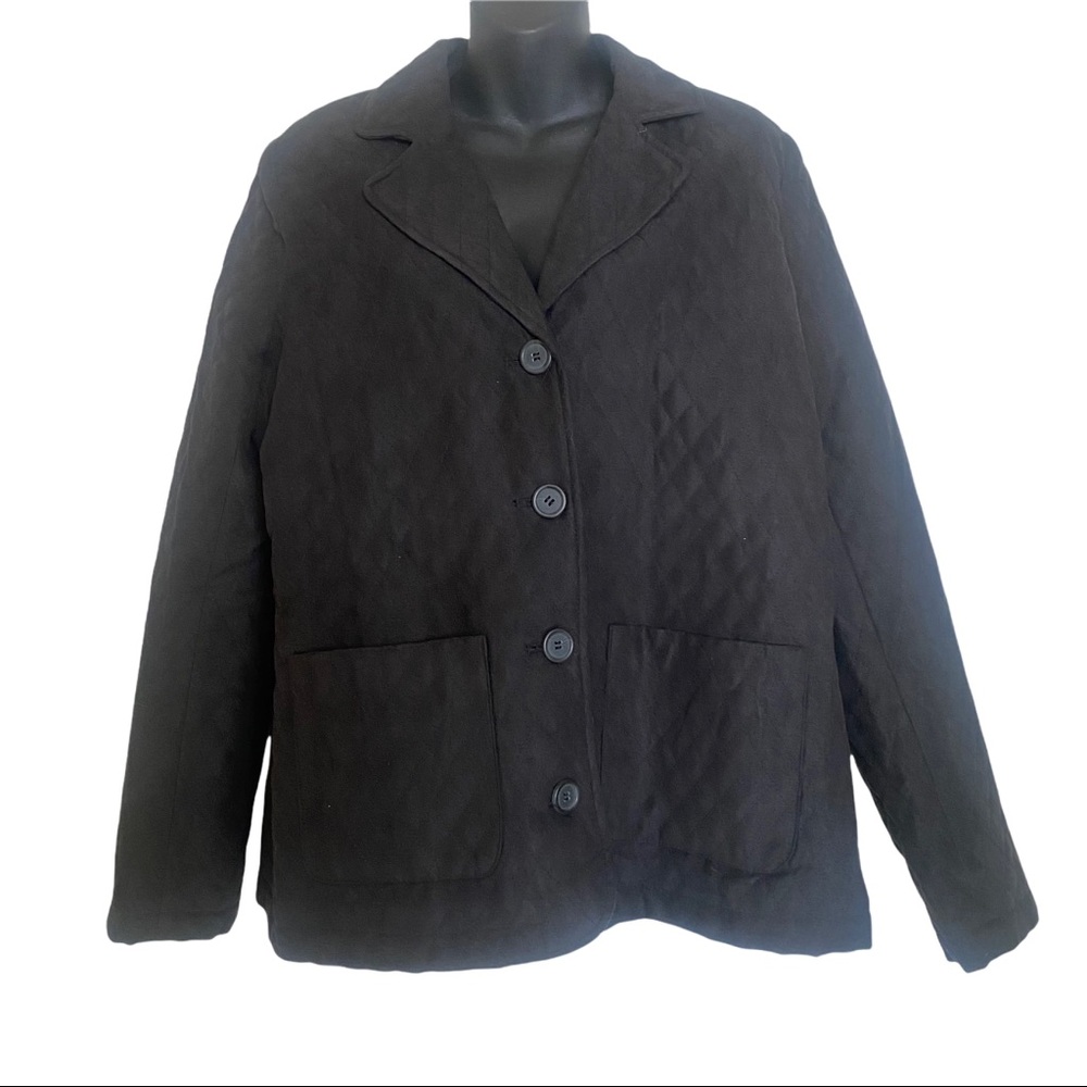 Laura Scott Quilted Button Down Jacket Black Blaz… - image 1